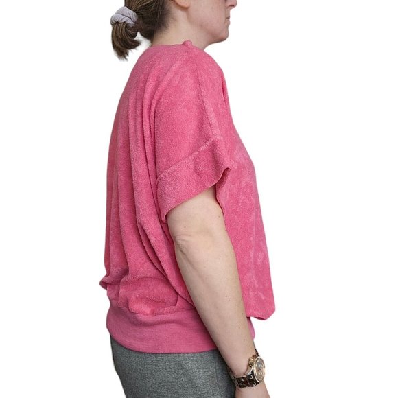 Vintage Womens 70s L XL Sears Terry Cloth Towel Surf Beach Mod Hippy‎ Shirt Pink - Picture 4 of 9